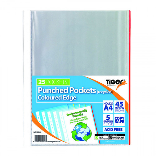 Punched Pockets Recycled Coloured Edge (Pack of 10) 302342