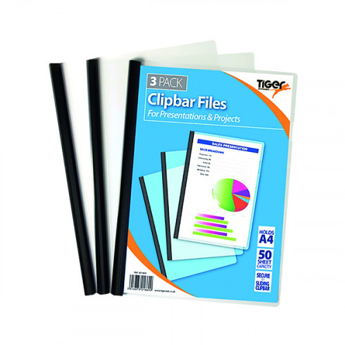 Tiger Clipbar A4 Files Clear (Pack of 36) 301669