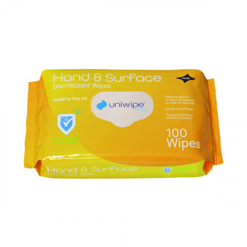 UNIWIPE HAND AND SURFACE WIPES PK100