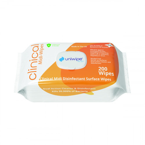 UNIWIPE CLINICAL MIDI WIPES PK200