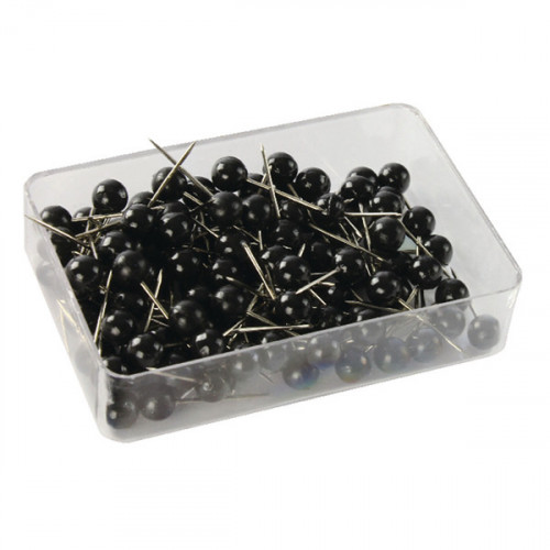 Map Pins Black 4.5mm Spherical Plastic Heads (Pack of 100) 26891