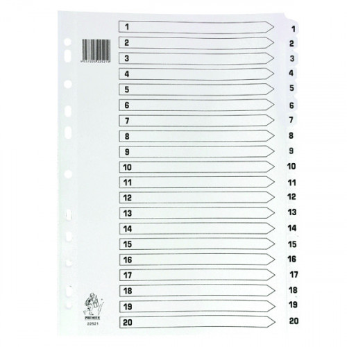 WHITE A4 1-20 MYLAR INDEX DIVIDERS
