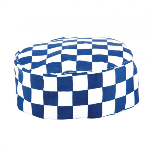 Skull Cap Big Blue Check Polycotton - One Size