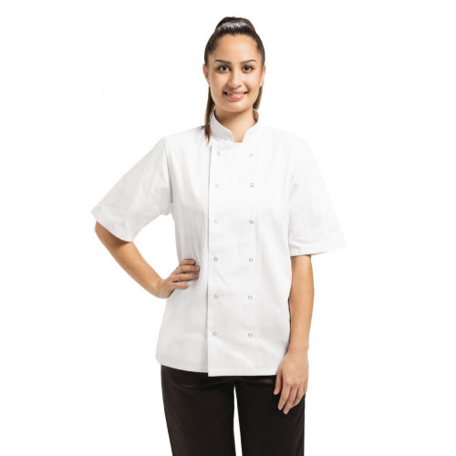 Vegas Chefs Jacket Short Sleeve White Polycotton - Size S