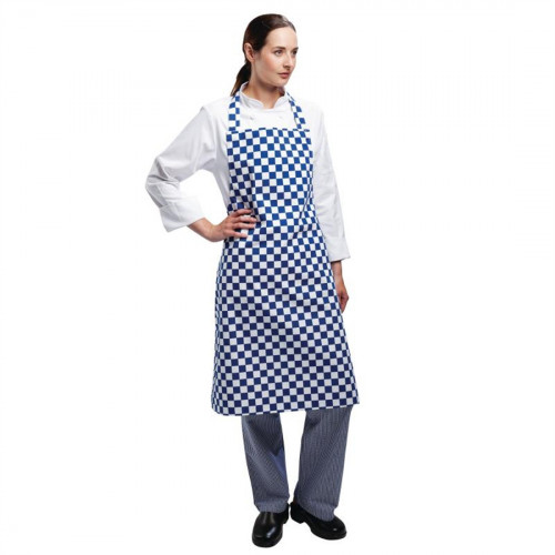 Apron /Bib apron - blue and white check - poly cotton - 28" x 38" - per each - A554