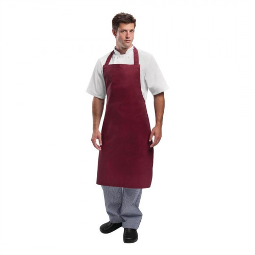 Apron - Bib apron - burgundy - NO POCKETS - Polycotton. Size: 965(L) x 711(W)mm / 38(L) x 28(W)" - per each