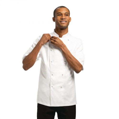 Chef Works Capri Executive White S/S Chef Jacket Egyptian Cotton - Size 34 (B2B)