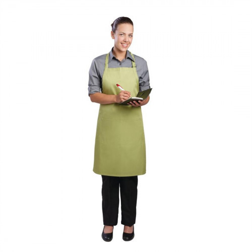 Chef Works Adjustable Neck Bib Apron with Pockets Lime