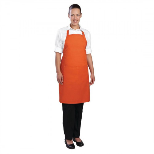 Chef Works Adjustable Neck Bib Apron with Pockets Orange