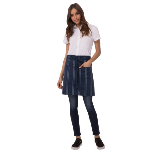 Chef Works Presidio Half Bistro Apron Navy Satin Stripe