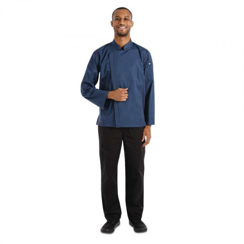 Chef Works Hartford Lightweight L/S Zipper Coat Blue - Size XL (B2B)