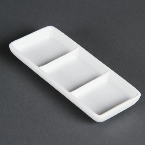 DISH / OLYMPIA -THREE SECTION OBLONG HORS DE OUVRE DISH -60x150mm(2.5x 6")- PER BOX OF 12 - C336