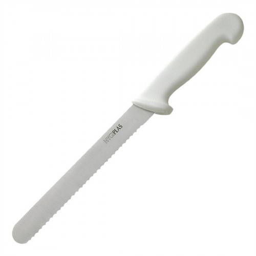 UTENSIL - Knife / HYPIGLAS BREAD KNIFE - WHITE HANDLE - 8" BLADE - PER EACH