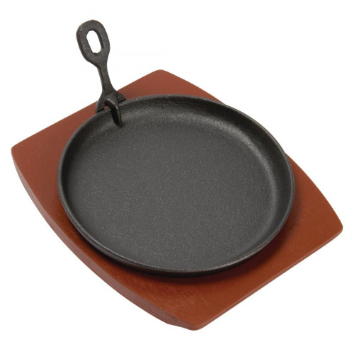 Vogue Cast Iron Round Sizzler - 22cm with Wooden Stand
