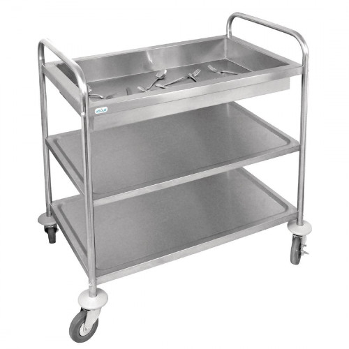 Vogue Deep Tray Clearing Trolley 3 Tier St/St - 855x535x940mm