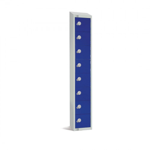 450mm Deep Locker 8 Door (Coin Return) Blue with Sloping Top (Direct)