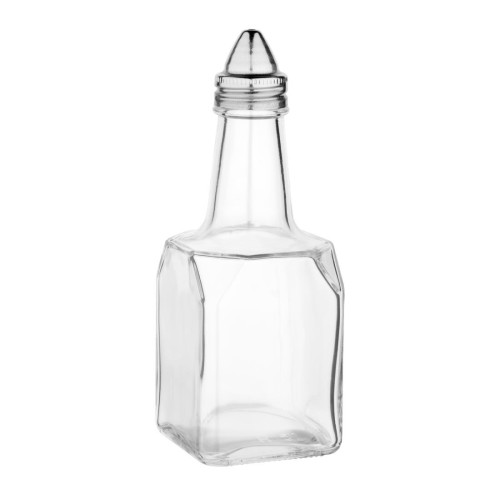 Cruet / Oil/vinegar cruet jar - glass with chrome plated lid - 147(h) x 53(dia)mm - per 12
