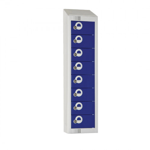 Personal Effects Lockers 8 Door (Blue) Camlock/Sloping Top (Direct)
