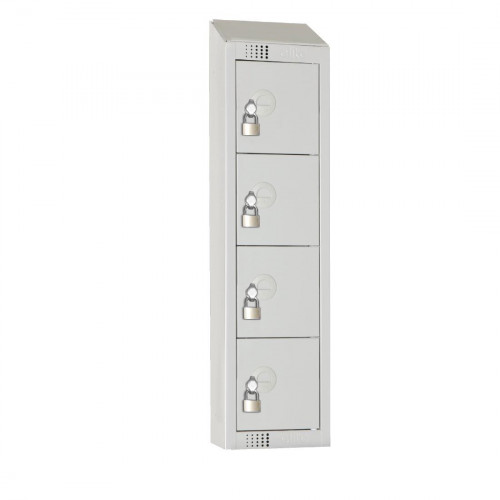 Personal Effects Lockers 4 Door (Grey) Padlock/Sloping Top (Direct)