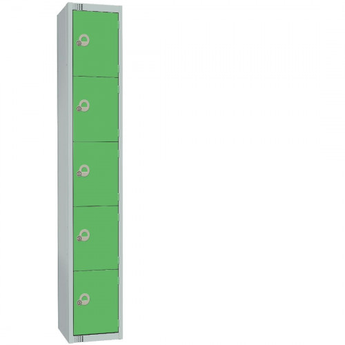 300mm Deep Locker 5 Door (Coin Return) Green with Sloping Top (Direct)