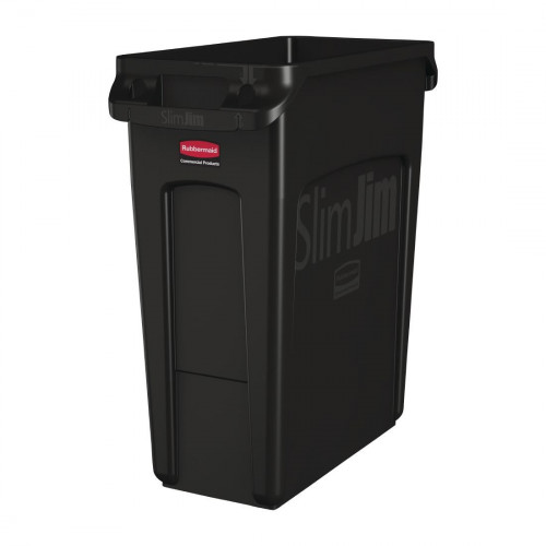 Rubbermaid Slim Jim Container with Venting Channels Black - 60Ltr