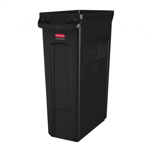 Rubbermaid Slim Jim Container with Venting Channels Black - 87Ltr