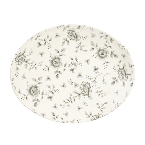 Churchill Rose Chintz Grey Orbit Oval Coupe Plate - 12 1/2x10" (Box 6) (Direct)