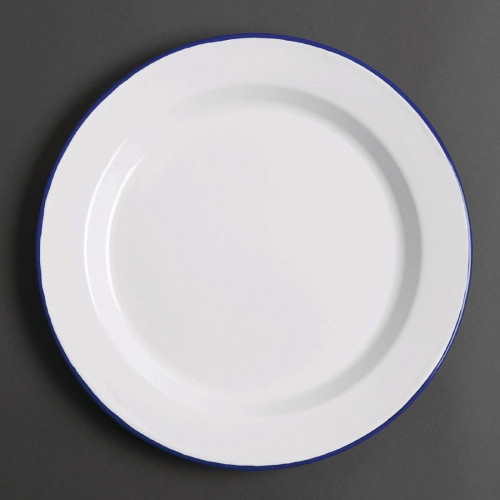 Olympia Enamel White/Blue Dinner Plate - 300mm 12" (Box 6)