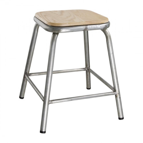 Bolero Galvanised Low Stool with Wooden Seatpad (Pack 4)