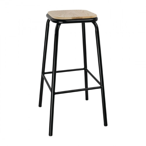 Bolero Black High Stool with Wooden Seatpad (Pack 4)
