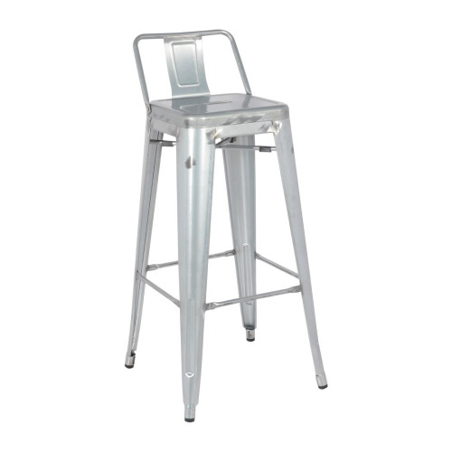Bolero Bistro Steel High Stool with Backrest Galvanised (Pack 4)