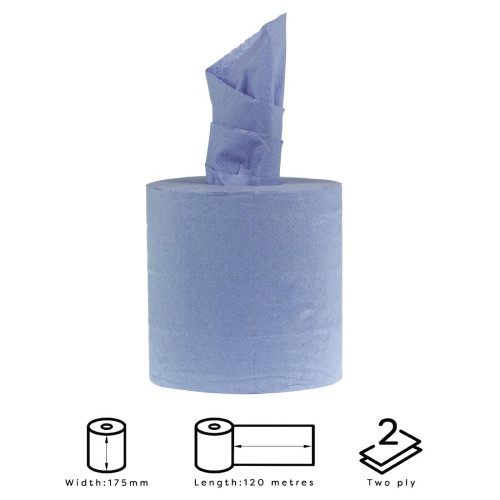 Jantex Centre Feed Roll Blue 2ply 400 sheets (Pack 6)