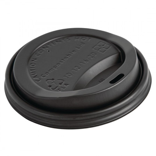 Fiesta Green CPLA Lid for Hot Cups Black- 12oz (Box 1000)