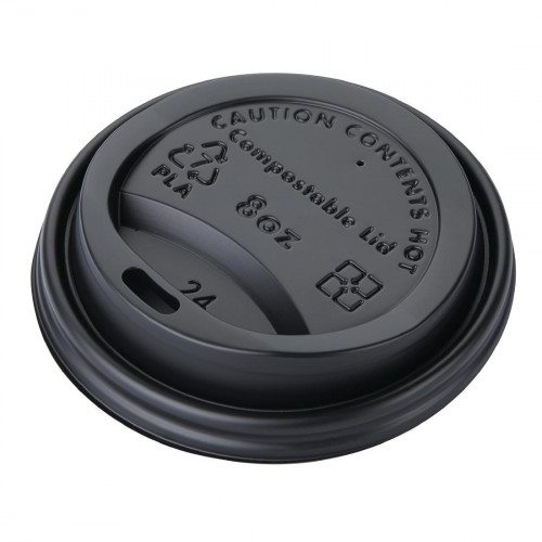 Fiesta Green CPLA Lid for Hot Cups Black- 8oz (Sleeve 50)