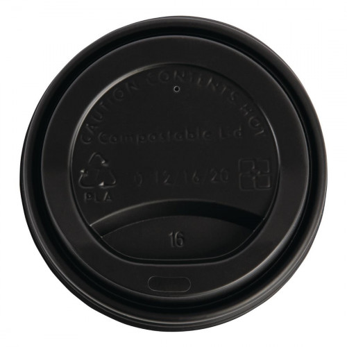 Fiesta Green CPLA Lid for Hot Cups Black- 12oz (Sleeve 50)