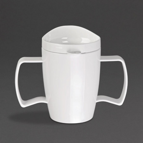 Kristallon Heritage White Double Handled Mug with Lid - 10oz (Box 4)