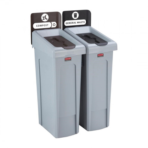 Rubbermaid Slim Jim Recycling Station 2 Strm bund - General (Blk)/Compost (Brn)