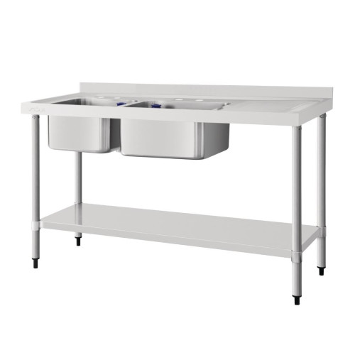 Vogue St/St Double Bowl Sink R/H Drainer - 1500mm