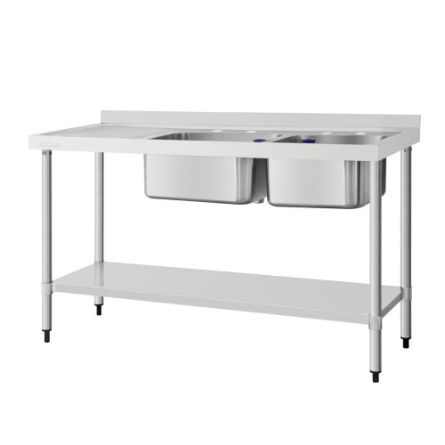 Vogue St/St Double Bowl Sink L/H Drainer - 1500mm