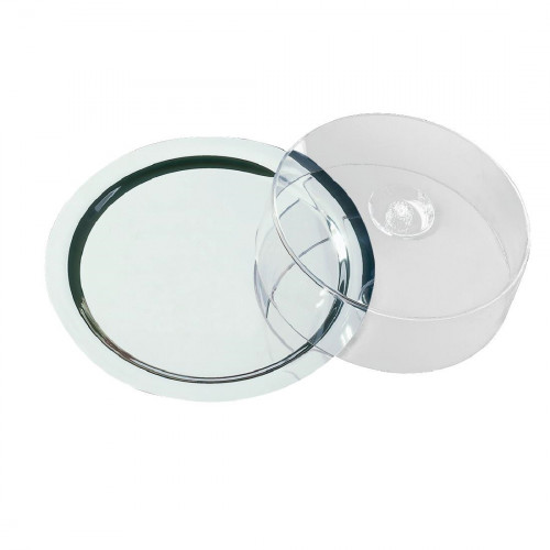 tray / Finesse Stainless steel food display tray with clear plastic cover - 38cm diam x 10cm tall