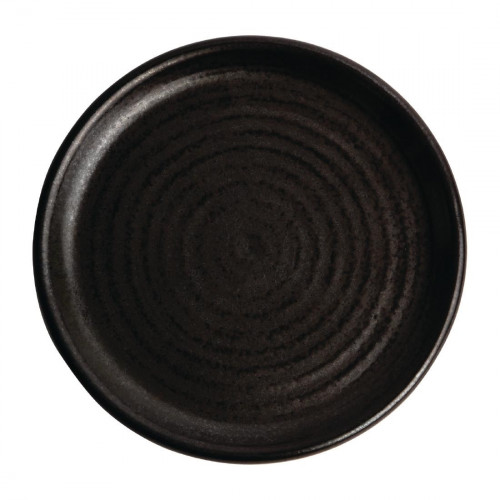 Olympia Canvas Sml Rim Rnd Plate Soft Rings Glazed Edge Delhi Black 180mm(Box 6)