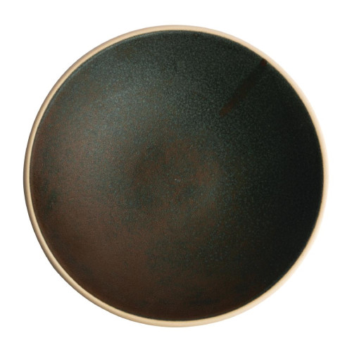Olympia Canvas Shallow Tapered Bowl Unglazed Edge Green Verdigris 200mm (Box 6)
