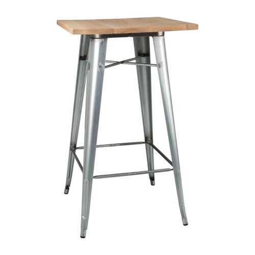 Bolero Bistro Bar Table with Wooden Top Galvanised Steel