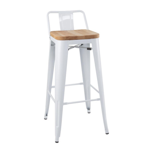 Bolero Bistro High Stool with Backrest White & Wooden Seat Pad (Pack 4)