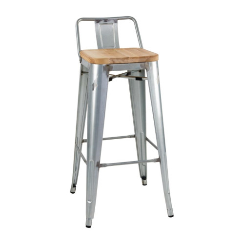 Bolero Bistro High Stool with Backrest Galvanised Steel & Wood Seat Pad (Pack 4)