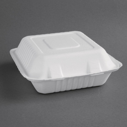 Fiesta Green Hinged Bagasse Container - 8x8" (Pack 200)