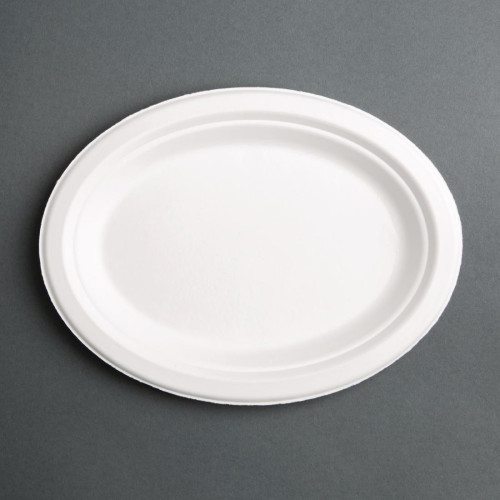 Fiesta Green Oval Bagasse Plate - 12 1/2x10" (Pack 50)
