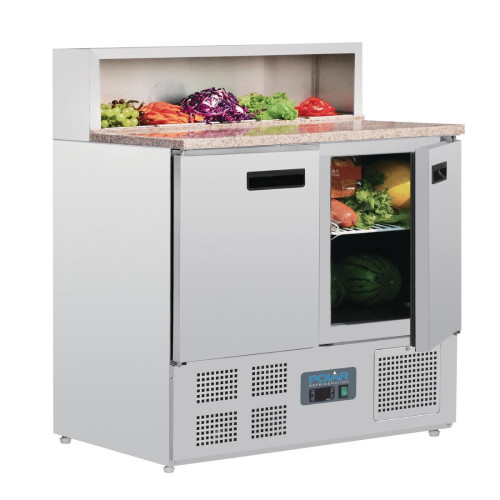 Polar Refrigerated 2 Door Pizza Prep 900mm Counter Marble Top (M)