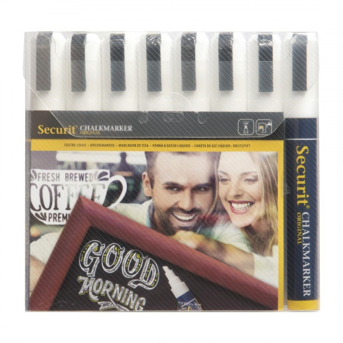 Securit White Narrow Markers - 6mm Nib (Pack 8)
