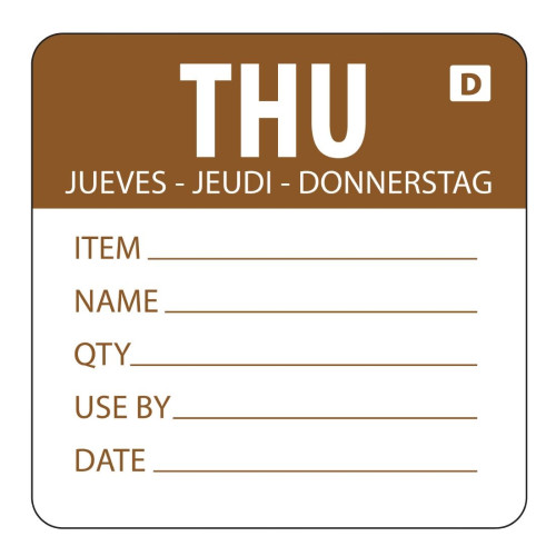 Vogue Day of the week Prepared Label Thursday Dissolvable Adhesive (Roll 250)